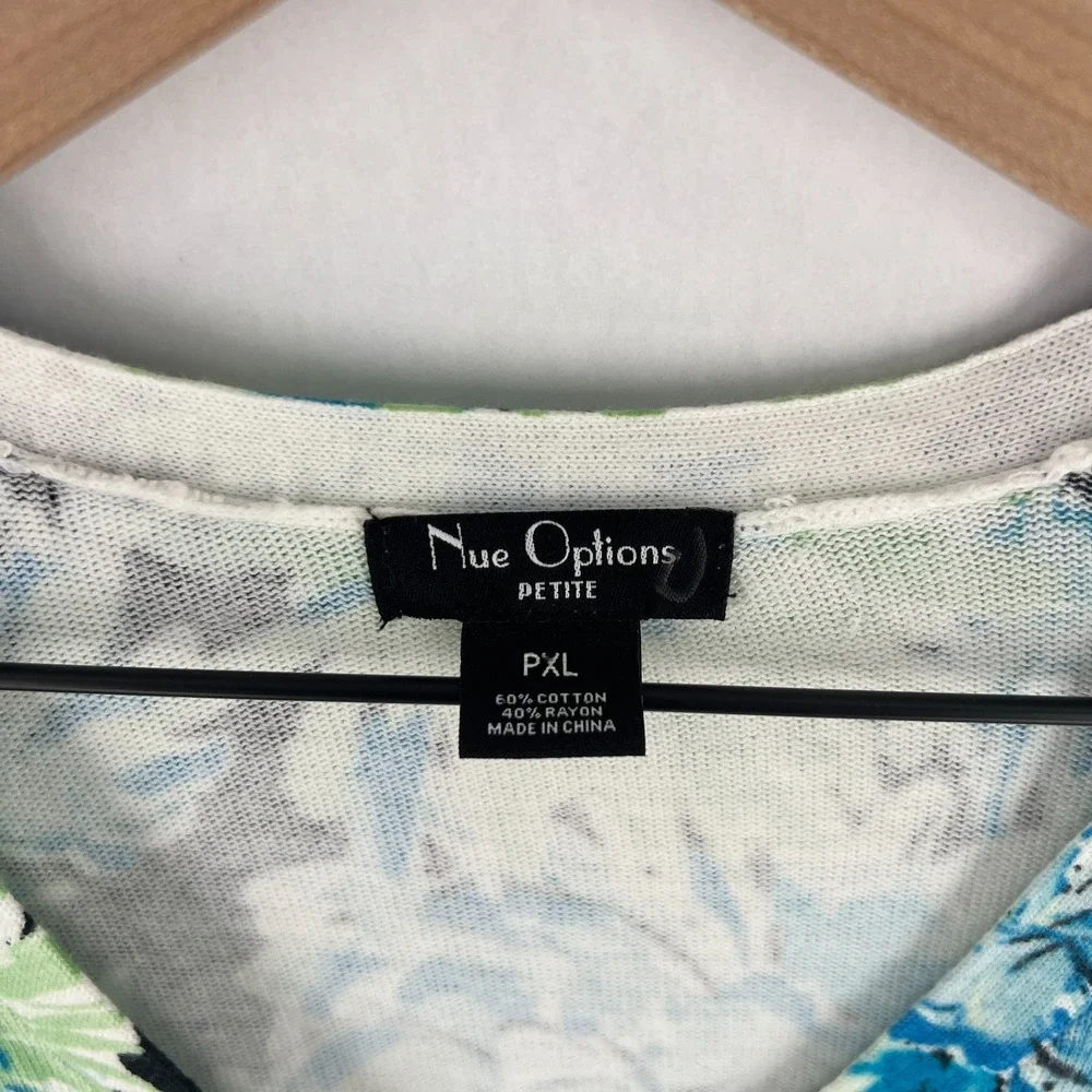 Nue Options Cardigan Sweater Womens PXL Blue Green Floral V‎ Neck Classic